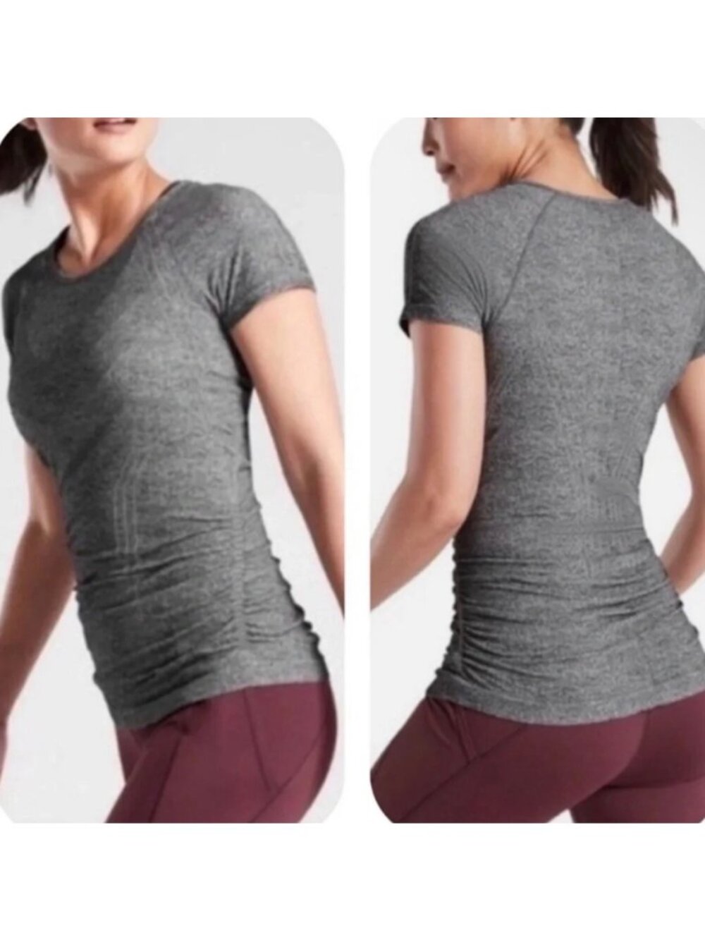 ATHLETA Heather Gray Women's Speedlight Ruched Short Sleeve Athletic Tee Small